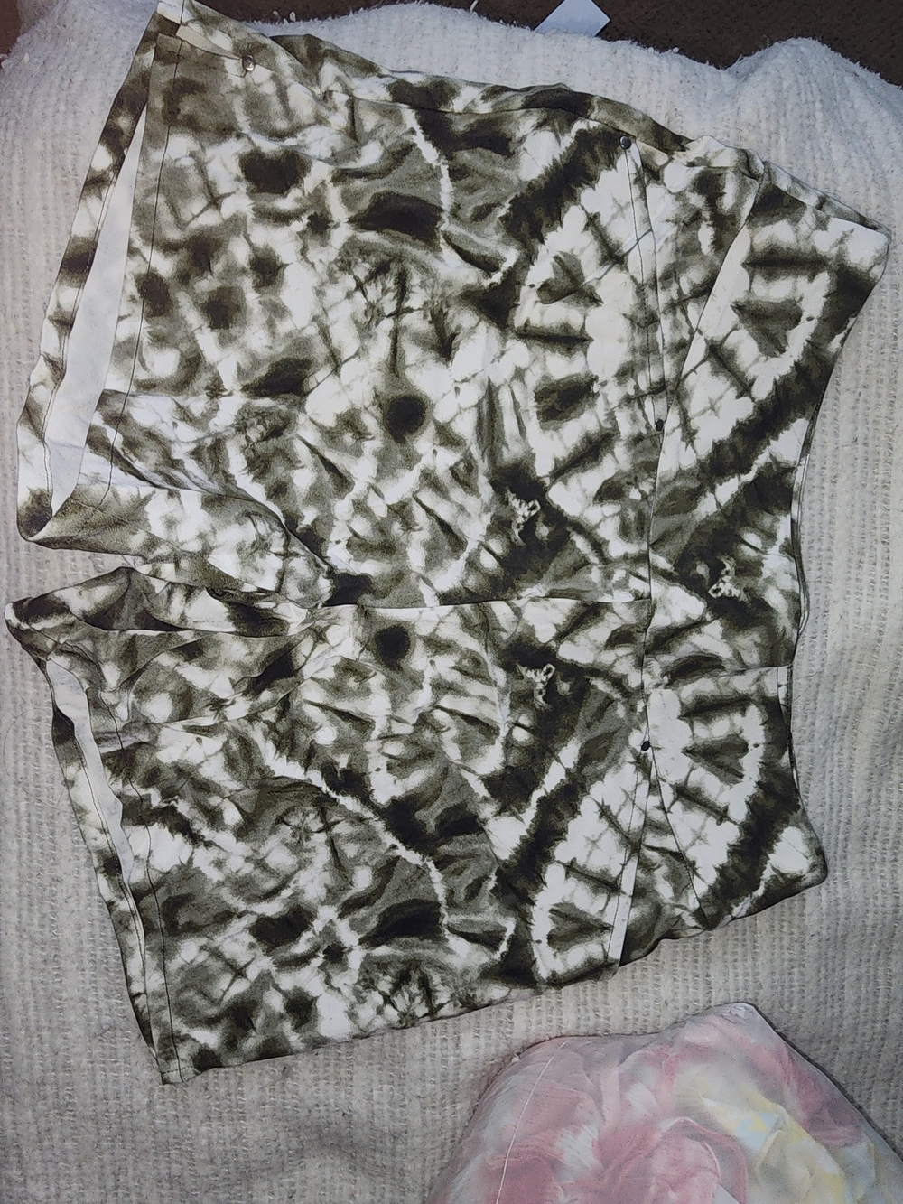 INC International Concepts Olive and White Tie-Dye High Waist Shorts